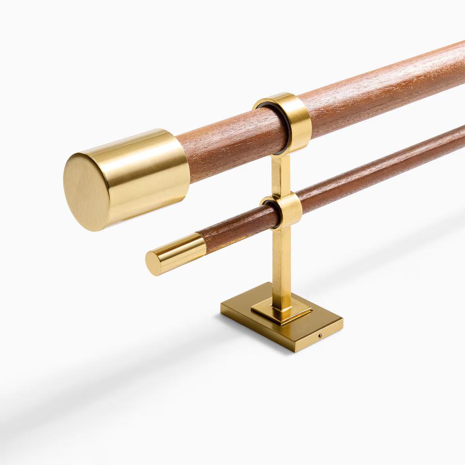 Double timber rail with brass fittings